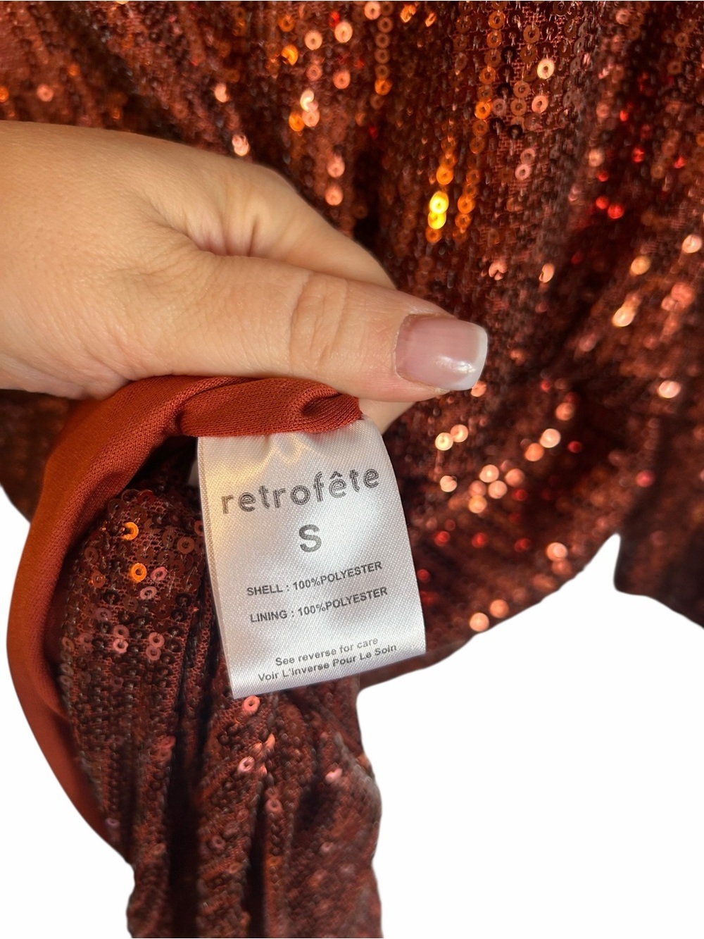 Retrofete Flynn Ruched Sequin mini Dress in Copper - Picture 7 of 7